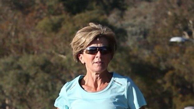 Foreign Affairs Minister Julie Bishop runs to Parliament House on Wednesday.