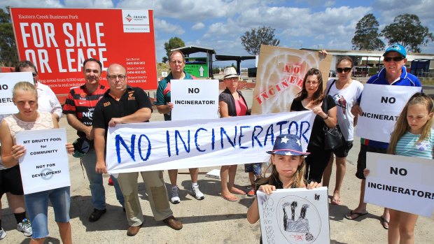 Residents protest against plans for a giant incinerator west of Sydney.