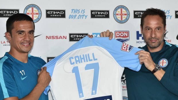 Small success: Tim Cahill after signing with Melbourne City.