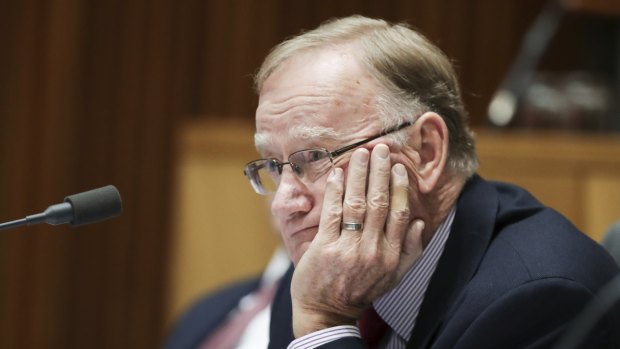 Senator Ian Macdonald during an estimates hearing at Parliament House in Canberra on May 22.