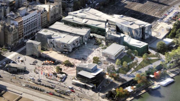 An aerial view of the new design for the Apple store in Federation Square.