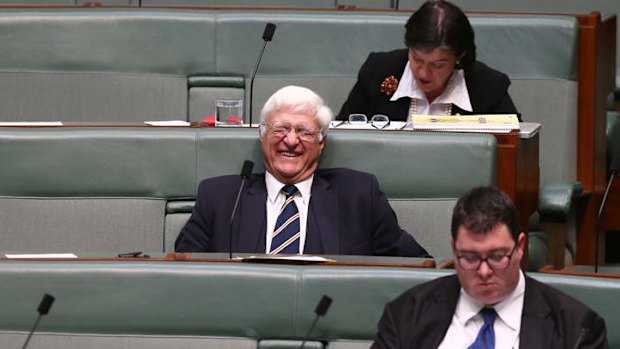 Independent MP Bob Katter reacts to Deputy Prime Minister Warren Truss. Photo: Alex Ellinghausen