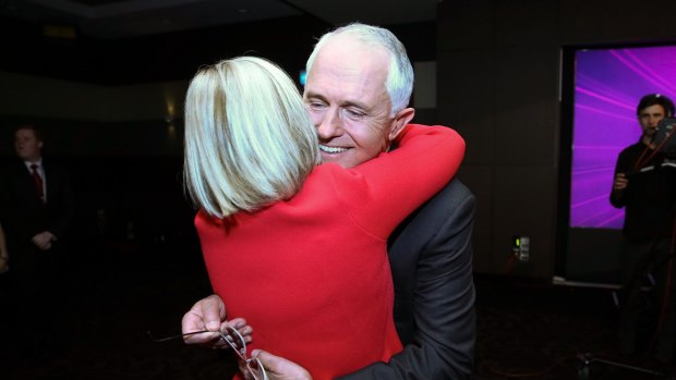 Lucy Turnbull hugs Prime Minister Malcolm Turnbull after the debate.