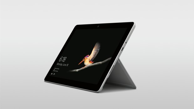 The Surface Go features a 10-inch touchscreen and a built-in kickstand.
