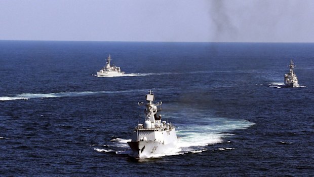 Chinese navy vessels in the South China Sea.