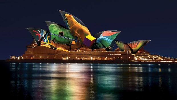 An artist impression of the lighting of the Sydney Opera House sails for this year's Vivid Sydney.