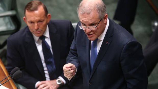 Prime Minister Tony Abbott and Social Services Minister Scott Morrison during question time  on Tuesday.