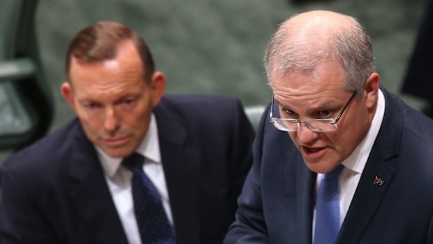 Prime Minister Tony Abbott and Social Services Minister Scott Morrison during question time  on Tuesday.