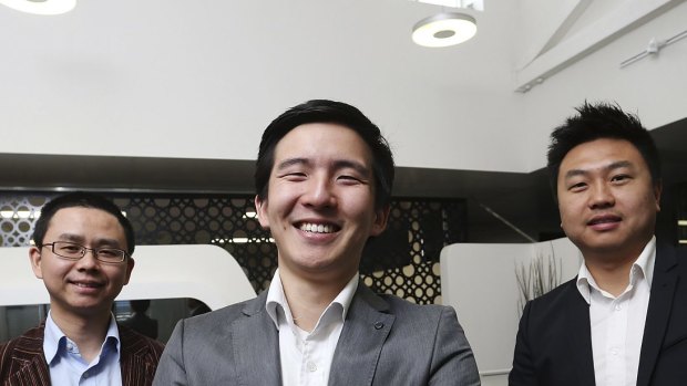 Rebuffed: Bitcoin Group chief executive Sam Lee, flanked by associates Jim Chen (left) and Allan Guo (right).