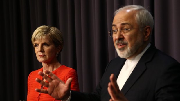 Foreign Affairs Minister Julie Bishop with Iranian Foreign Minister Javad Zarif at Parliament House on Tuesday.