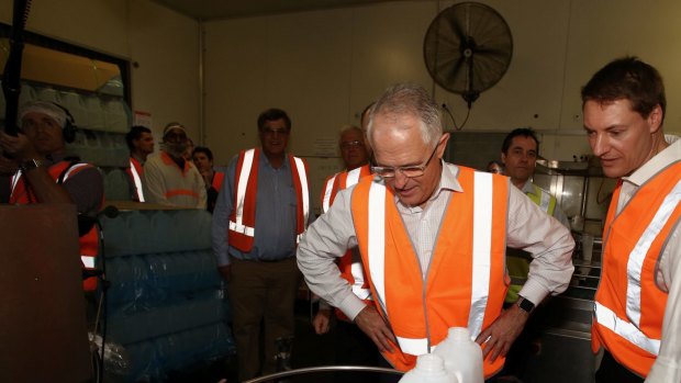 Prime Minister Malcolm Turnbull visited Grove Fruit Juice in Brisbane on Monday.