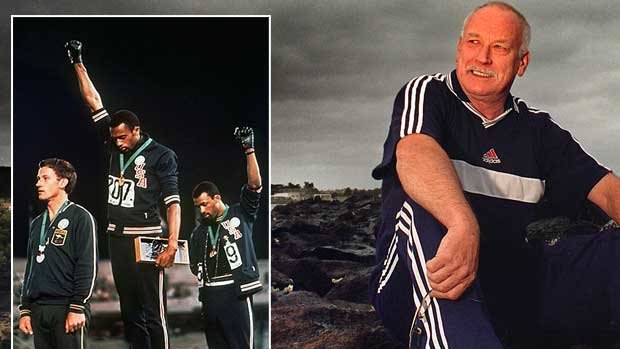 Peter Norman in 2000 and, inset, receiving his medal in 1968 in Mexico.