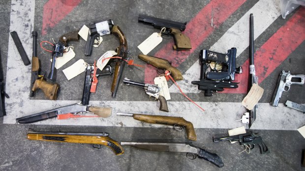 Some of the guns slated for shredding on Wednesday morning.