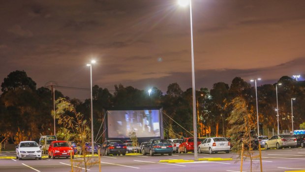 The portable screen at Monash University's Drive-in Cinema at their Clayton campus.