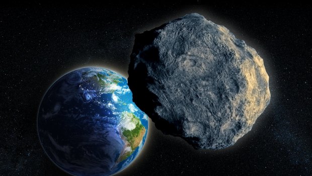 An asteroid and Earth in an artist's rendering. 