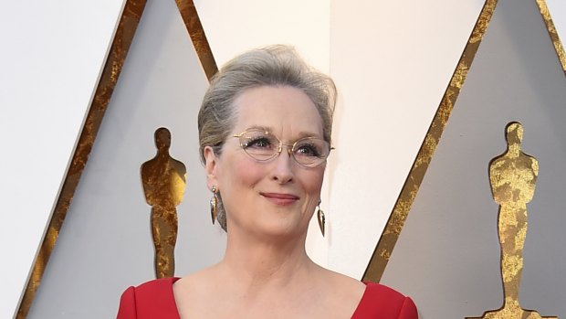 Actress Meryl Streep arrives at the Oscars on Sunday, March 4, 2018, at the Dolby Theatre in Los Angeles. 