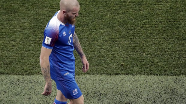 On the brink: Iceland's Aron Gunnarsson. 