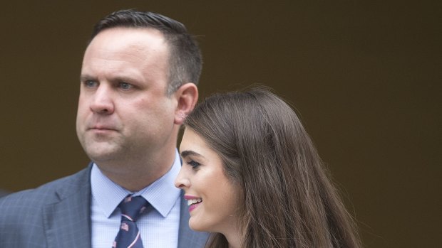 Donald Trump's then-campaign communications manager Hope Hicks, right, and Daniel Scavino Jr. then-director for Social Media for the Trump Campaign in May 2016.