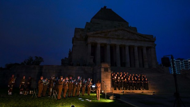 The dawn service at the Shrine of Remembrance in Melbourne.