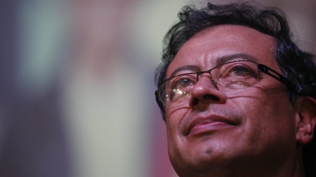 Gustavo Petro, presidential candidate for Colombia Humana, addresses supporters in Bogota,