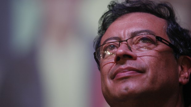 Gustavo Petro, presidential candidate for Colombia Humana, addresses supporters in Bogota,