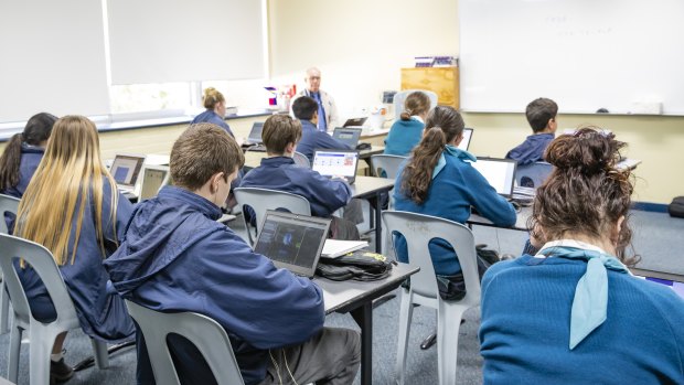 Year nine students at St Mary McKillop College sit their NAPLAN test earlier this month.