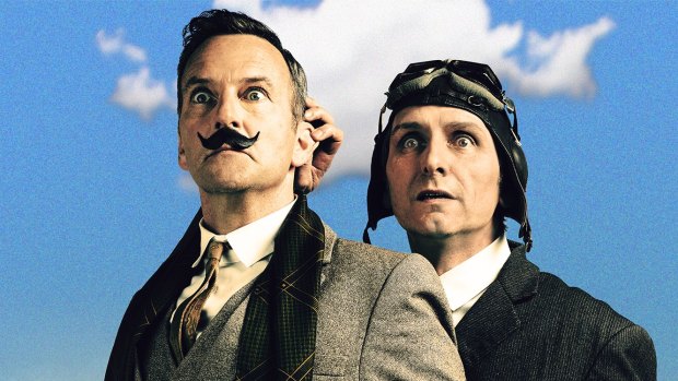 Colin Lane (left) and Frank Woodley (right) pay tribute to pioneers of flight, The Wright Brothers, in their new show 'Fly!'.