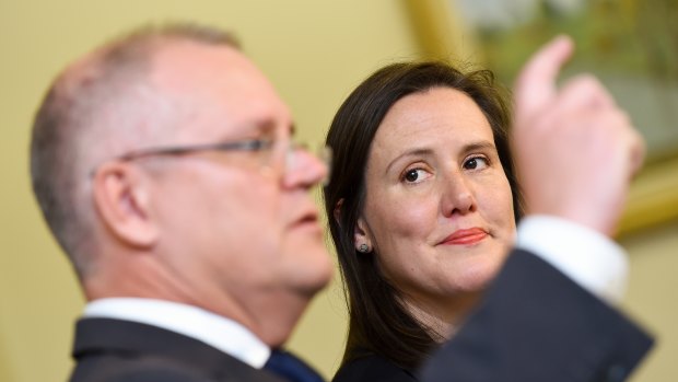 Financial Services Minister Kelly O'Dwyer with Treasurer Scott Morrison. 