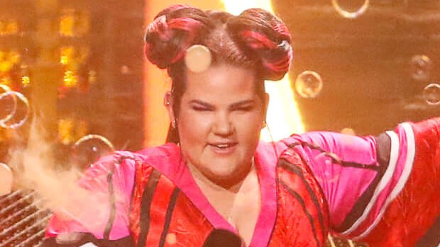 One of this year's favourites, Netta from Israel, performing in the first semi-final in Lisbon.