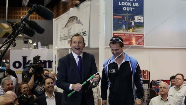 Opposition leader Tony Abbott at the Australian Fishing Trade Show on the  Gold Coast, Queensland, on Monday.