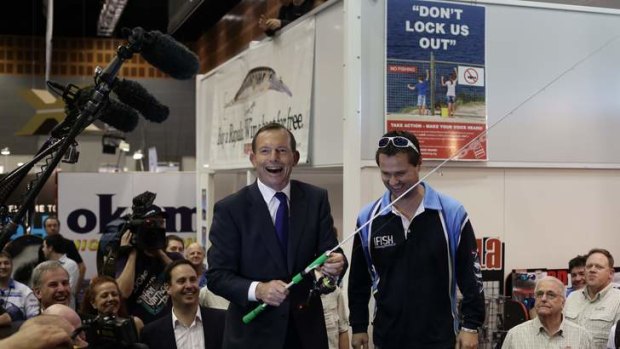 Opposition leader Tony Abbott at the Australian Fishing Trade Show on the  Gold Coast, Queensland, on Monday.