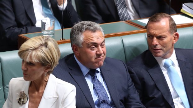 Foreign Minister Julie Bishop, Treasurer Joe Hockey and Prime Minister Tony Abbott in Question Time on Monday.