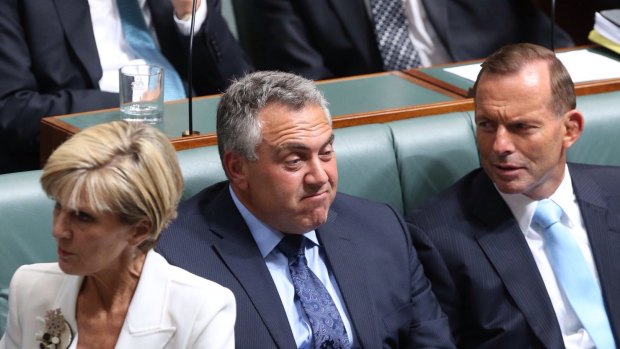 Foreign Minister Julie Bishop, Treasurer Joe Hockey and Prime Minister Tony Abbott in Question Time on Monday.