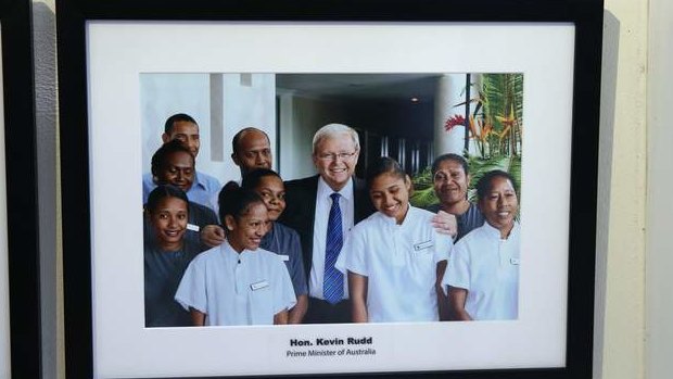 Photos of dignatries who have visited the PM's hotel in PNG. Photo: Alex Ellinghausen
