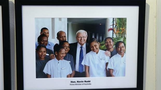 Photos of dignatries who have visited the PM's hotel in PNG. Photo: Alex Ellinghausen