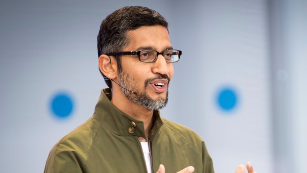 Sundar Pichai speaks at Google I/O.