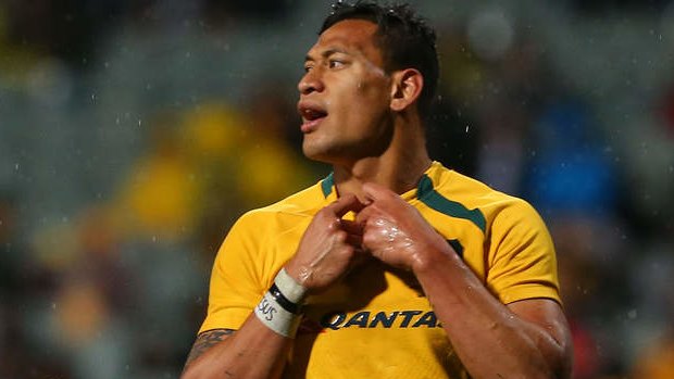 Fingers crossed: Israel Folau and the Wallabies hope to hold on against the Argentinians.
