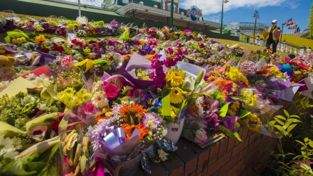 Floral tributes at Dreamworld in 2016.