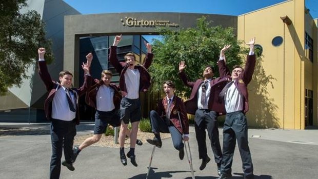 Girton Grammar School students celebrate their results. 