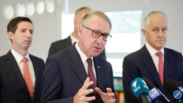 Prime Minister Malcolm Turnbull and David Gonski visited Ermington West Primary School on Monday.