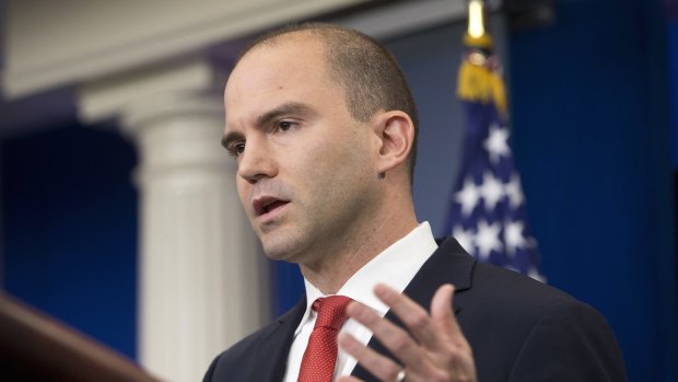 Then deputy national security adviser for strategic communications Ben Rhodes speaks in the press briefing room of the White House in 2016.