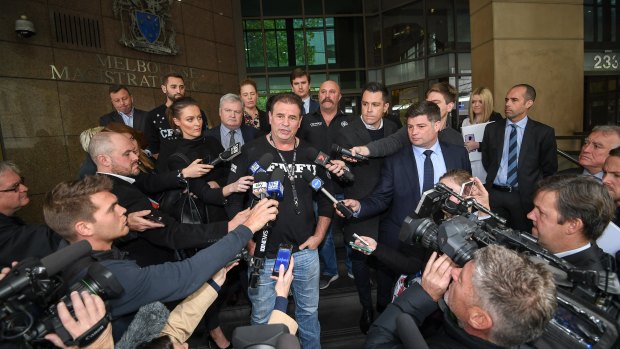 Union boss John Setka addresses the media after blackmail charges were dropped in a case involving a secondary boycott. 