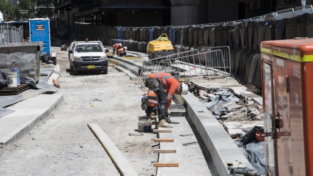 A section of the CBD light rail project on George Street in November, 2017 