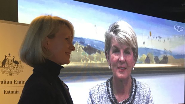 Foreign Minister Julie Bishop beamed in to Australia's pop-up embassy in Estonia.