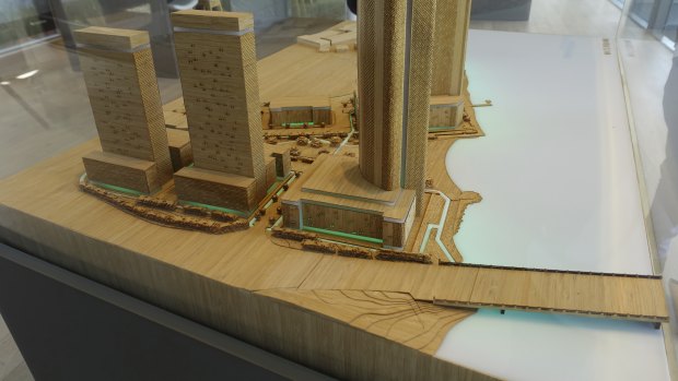 Waterbank project model, with Causeway Bridge in foreground. 