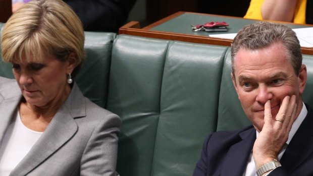 Foreign Affairs Minister Julie Bishop and Innovation Minister Christopher Pyne in question time on Tuesday.