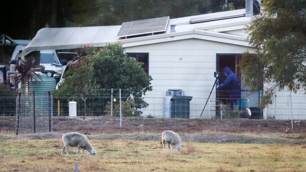 Police continue their crime scene investigations at a rural property in Osmington, 260km south-west of Perth.