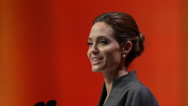 Angelina Jolie delivers her speech at the Global Summit to End Sexual Violence in Conflict. 