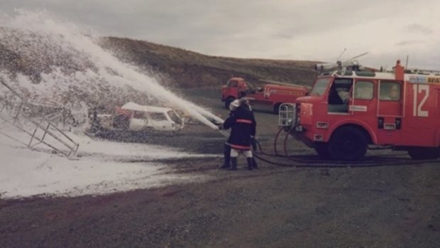 Aviation rescue and firefighting training exercises involving toxic foam at Melbourne's Tullamarine airport in 1998.