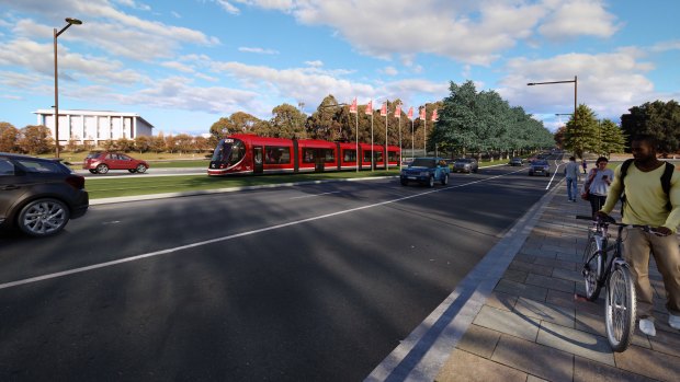 A third bridge will be built in the centre of Commonwealth Bridge for the light rail to cross Lake Burley Griffin. 